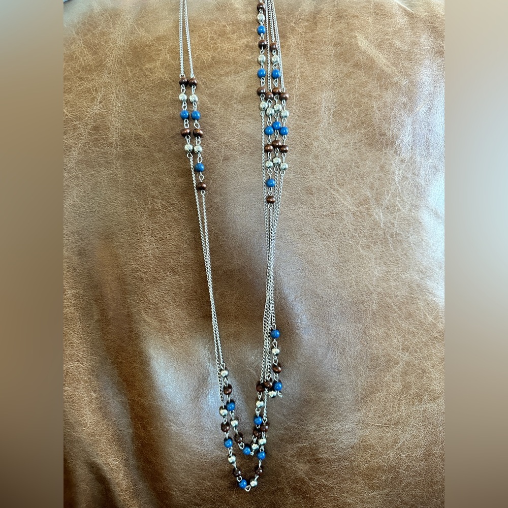 Paparazzi necklace-silver/brown/blue